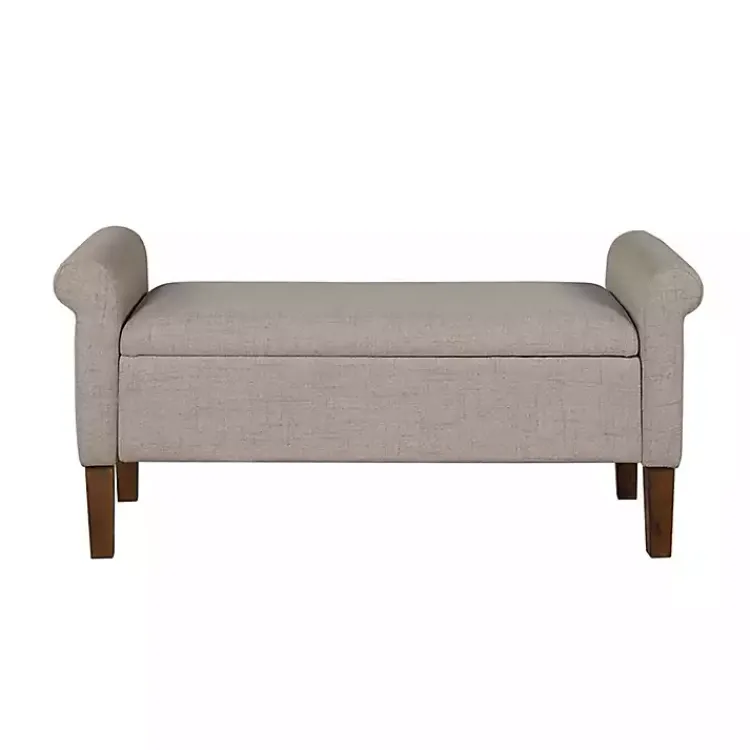 Benches & Ottomans-Kirklands Home Cream Upholstered Aubrey Storage Bench Tan