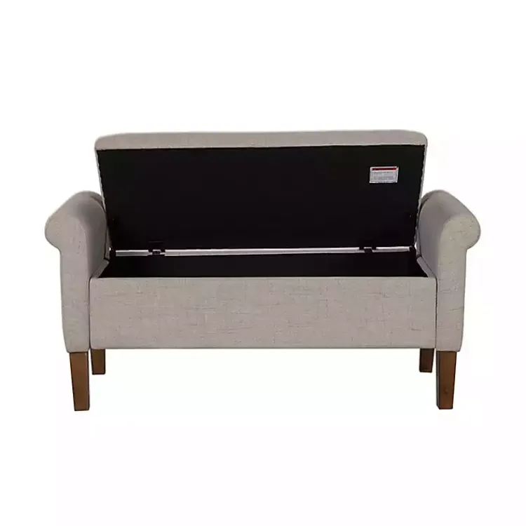 Benches & Ottomans-Kirklands Home Cream Upholstered Aubrey Storage Bench Tan