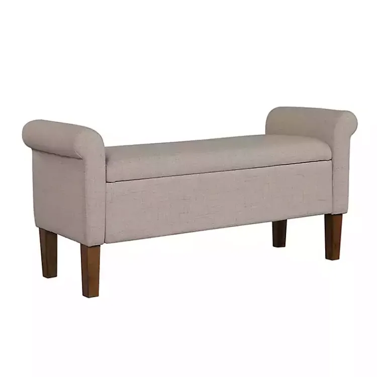 Benches & Ottomans-Kirklands Home Cream Upholstered Aubrey Storage Bench Tan