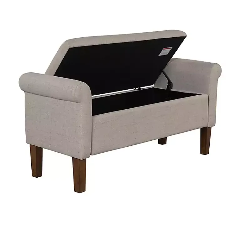 Benches & Ottomans-Kirklands Home Cream Upholstered Aubrey Storage Bench Tan