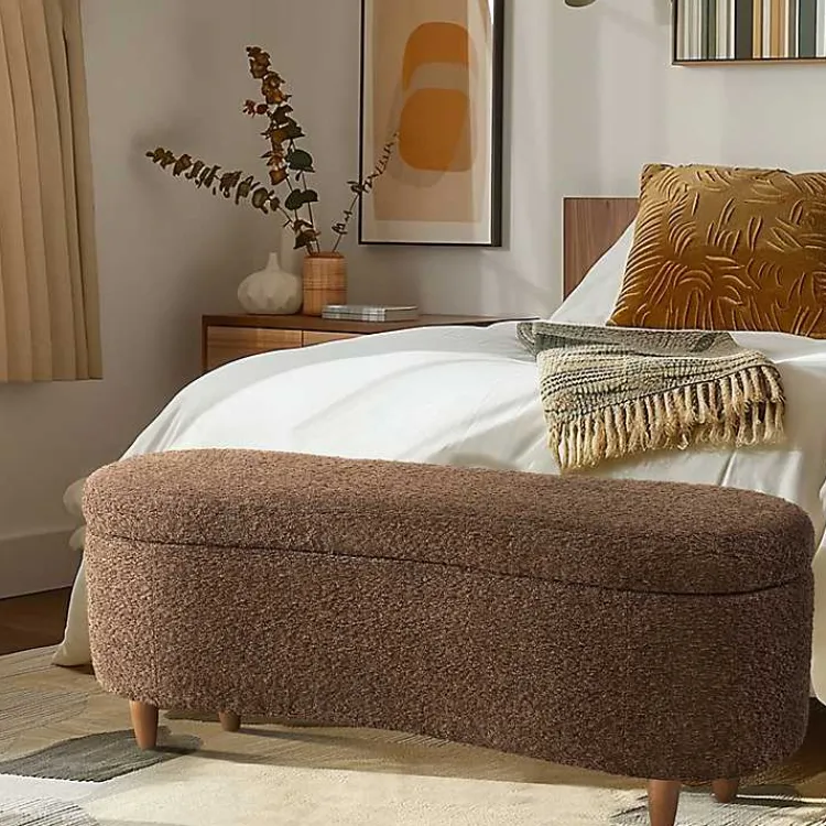 Benches & Ottomans-Kirklands Home Boucle Flip-Top Storage Bench Brown