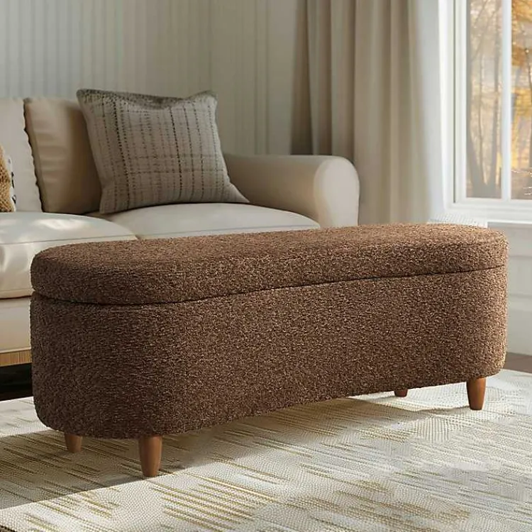 Benches & Ottomans-Kirklands Home Boucle Flip-Top Storage Bench Brown