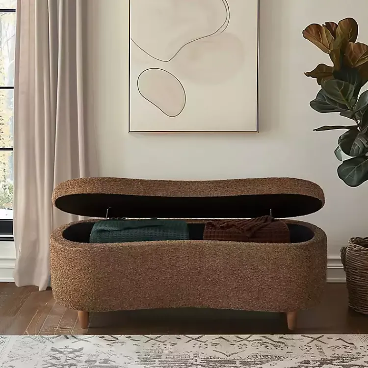 Benches & Ottomans-Kirklands Home Boucle Flip-Top Storage Bench Brown