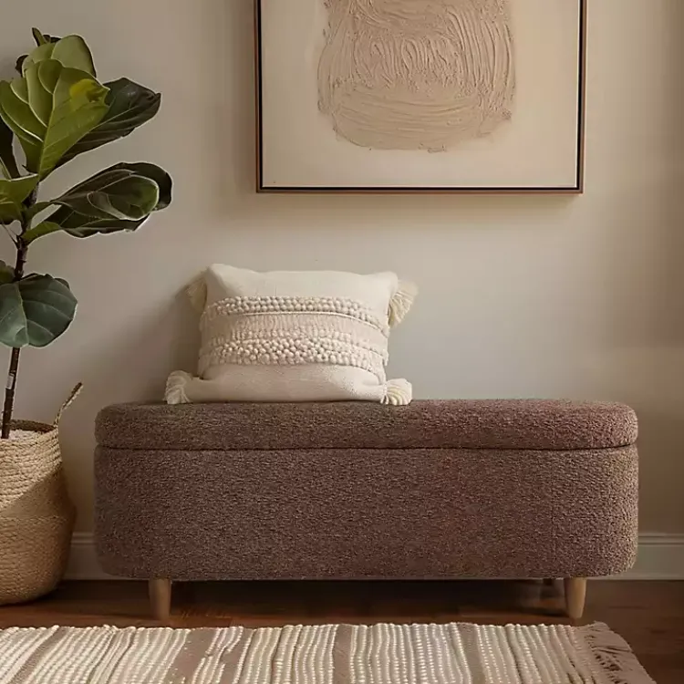 Benches & Ottomans-Kirklands Home Boucle Flip-Top Storage Bench Brown