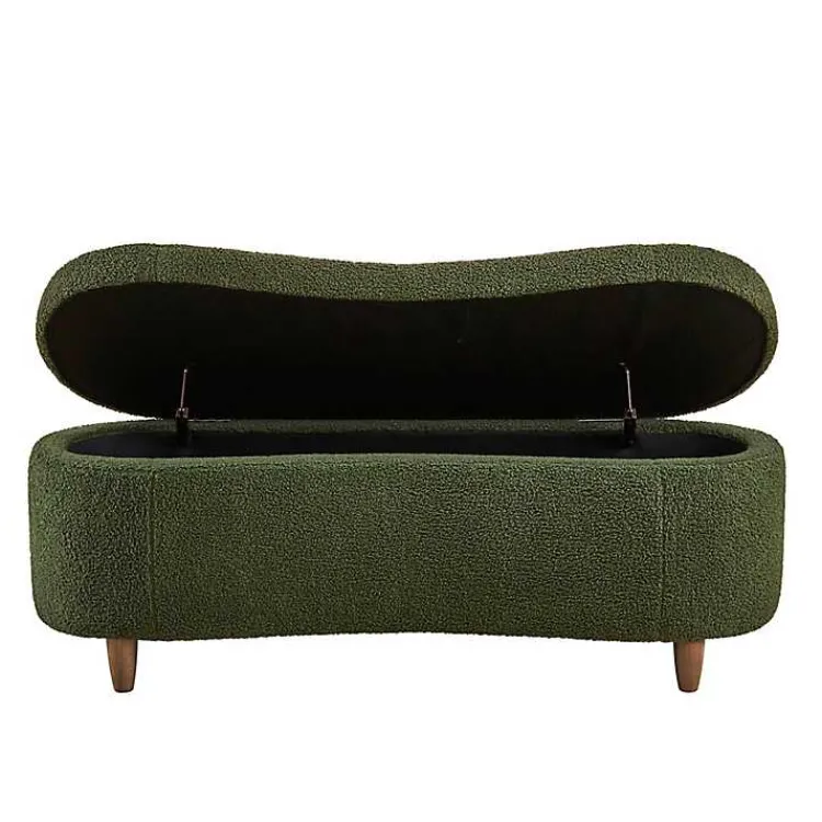 Benches & Ottomans-Kirklands Home Boucle Flip-Top Storage Bench Green
