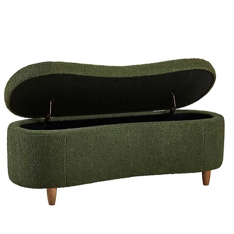 Benches & Ottomans-Kirklands Home Boucle Flip-Top Storage Bench Green