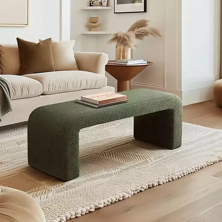 Benches & Ottomans-Kirklands Home Boucle Waterfall Bench Green