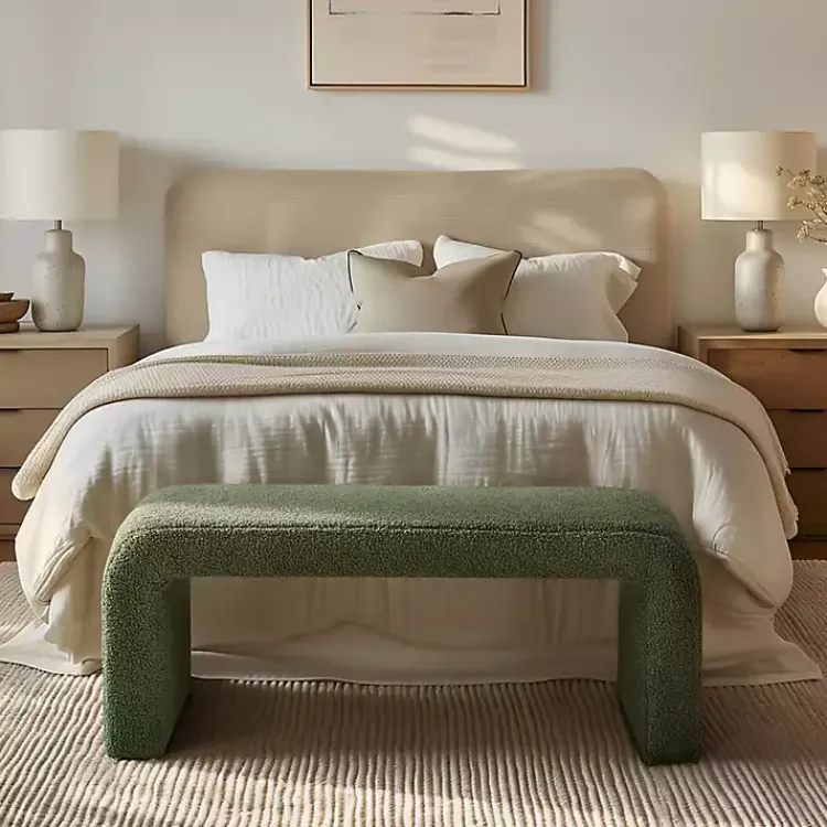 Benches & Ottomans-Kirklands Home Boucle Waterfall Bench Green