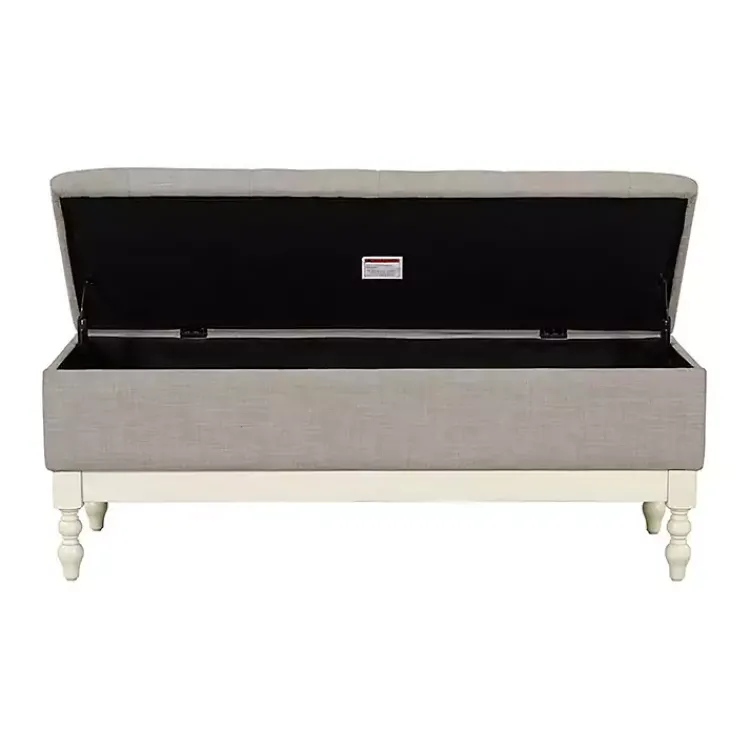 Benches & Ottomans-Kirklands Home Beckett White and Tufted Storage Bench Gray