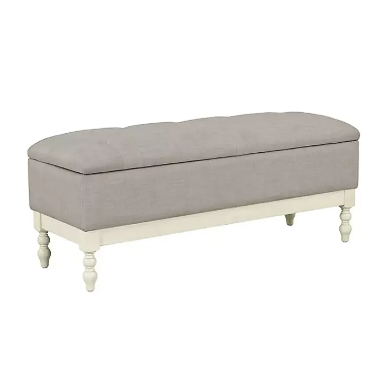 Benches & Ottomans-Kirklands Home Beckett White and Tufted Storage Bench Gray