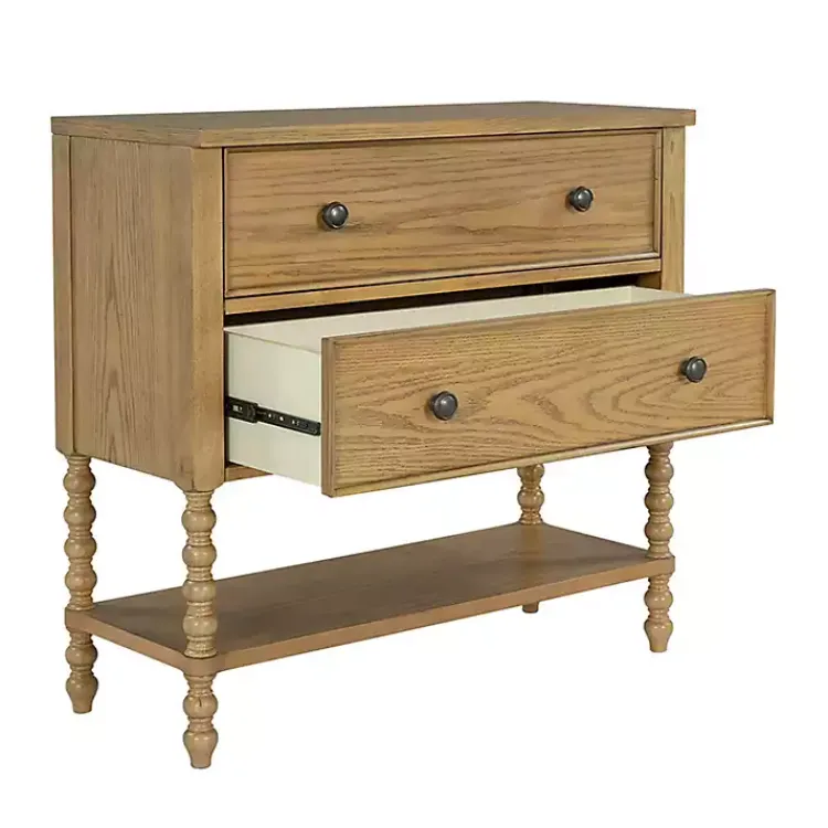 Cabinets & Sideboards-Kirklands Home Wood Turned Legs 2-Drawer Chest Tan