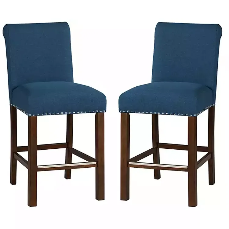 Bar Stools & Counter Height Stools-Kirklands Home Aubrey Navy Upholstered 2-pc. Counter Stool Set Blue
