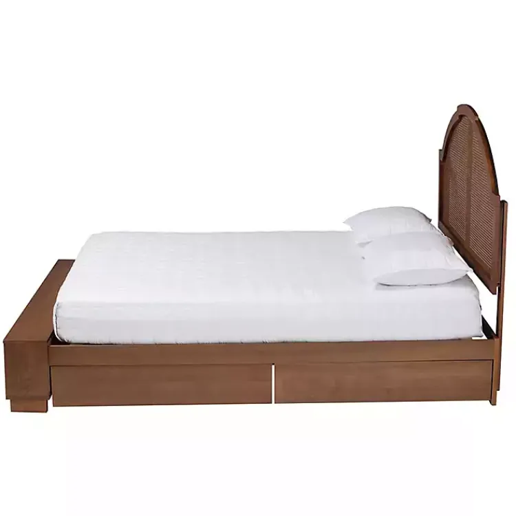 Beds & Headboards-Kirklands Home Walnut Rattan Queen Storage Bed Brown