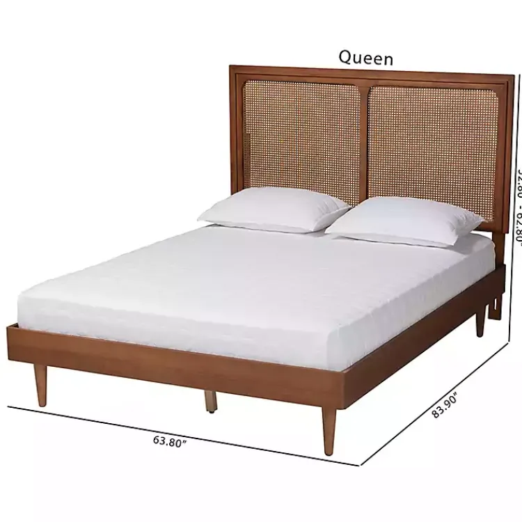 Beds & Headboards-Kirklands Home Walnut Rattan Amelia Queen Bed Brown
