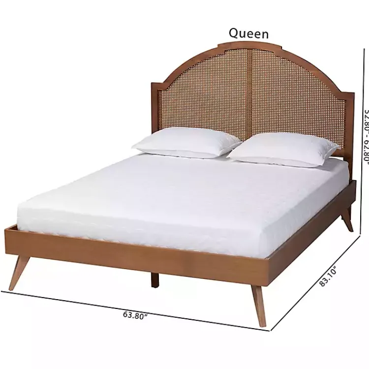 Beds & Headboards-Kirklands Home Walnut Rattan Kelly Queen Platform Bed Brown