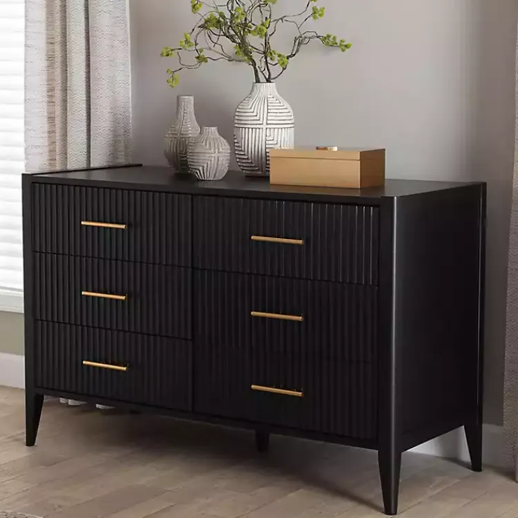 Cabinets & Sideboards-Kirklands Home James 6-Drawer Dresser Black
