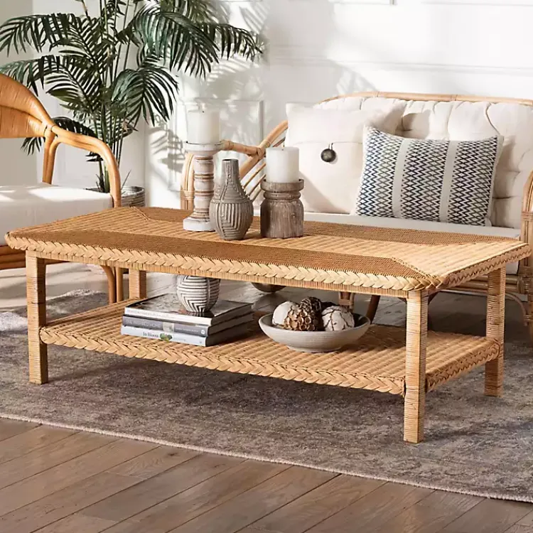 Coffee Tables-Kirklands Home Bohemian Braided Rat Coffee Table Tan