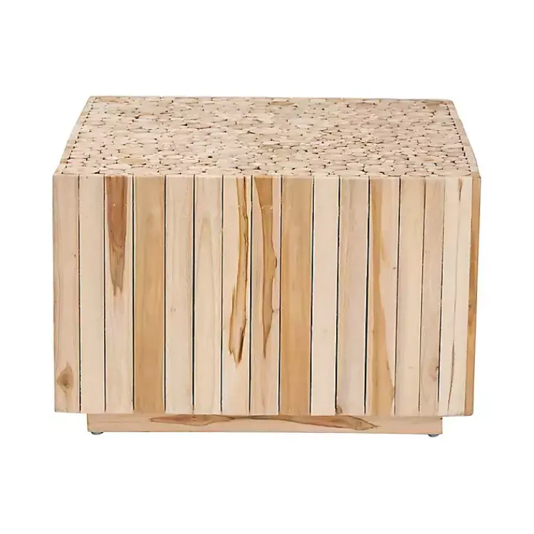 Coffee Tables-Kirklands Home Repurposed Wood Logs Square Coffee Table Tan