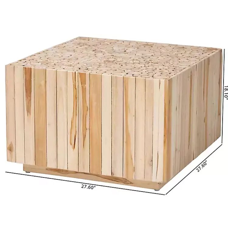 Coffee Tables-Kirklands Home Repurposed Wood Logs Square Coffee Table Tan