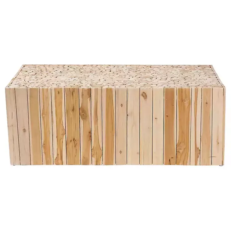 Coffee Tables-Kirklands Home Repurposed Wood Logs Recgle Coffee Table Tan