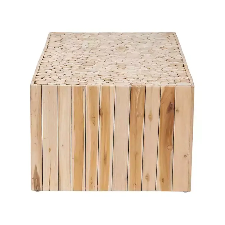 Coffee Tables-Kirklands Home Repurposed Wood Logs Recgle Coffee Table Tan