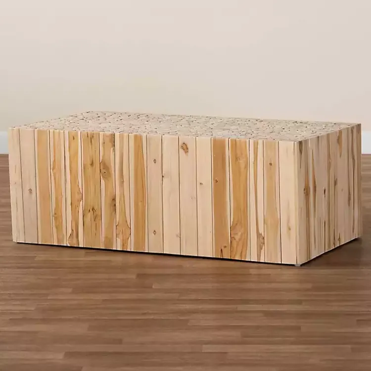 Coffee Tables-Kirklands Home Repurposed Wood Logs Recgle Coffee Table Tan