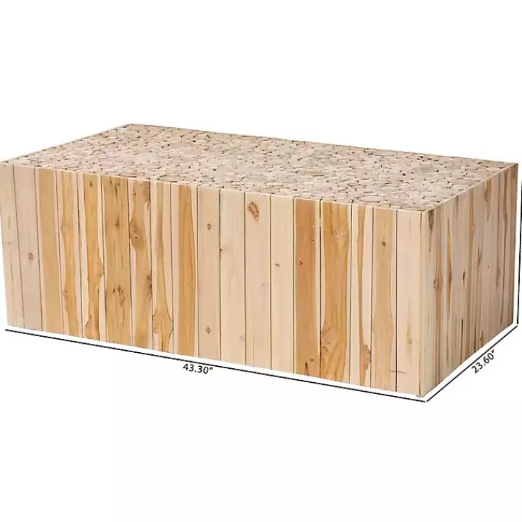 Coffee Tables-Kirklands Home Repurposed Wood Logs Recgle Coffee Table Tan