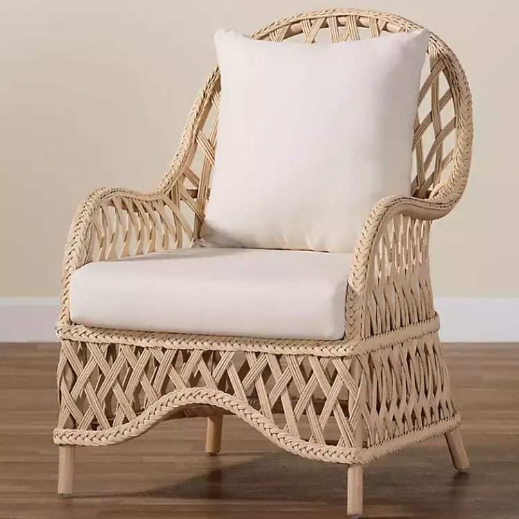 Accent Chairs-Kirklands Home Braided Rattan Accent Chair Ivory