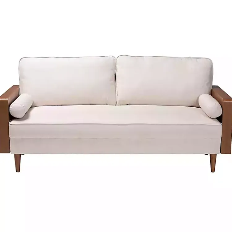 Sofas & Loveseats-Kirklands Home Beige Upholstered Harley Walnut Sofa Tan