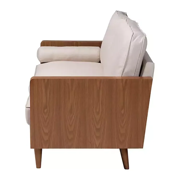 Sofas & Loveseats-Kirklands Home Beige Upholstered Harley Walnut Sofa Tan