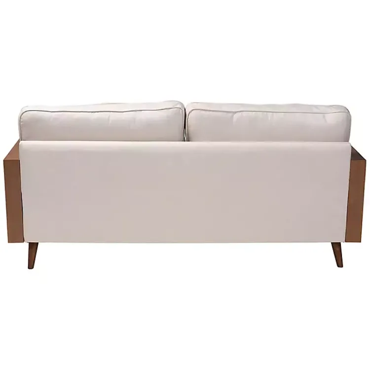 Sofas & Loveseats-Kirklands Home Beige Upholstered Harley Walnut Sofa Tan