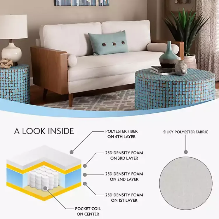 Sofas & Loveseats-Kirklands Home Beige Upholstered Harley Walnut Sofa Tan