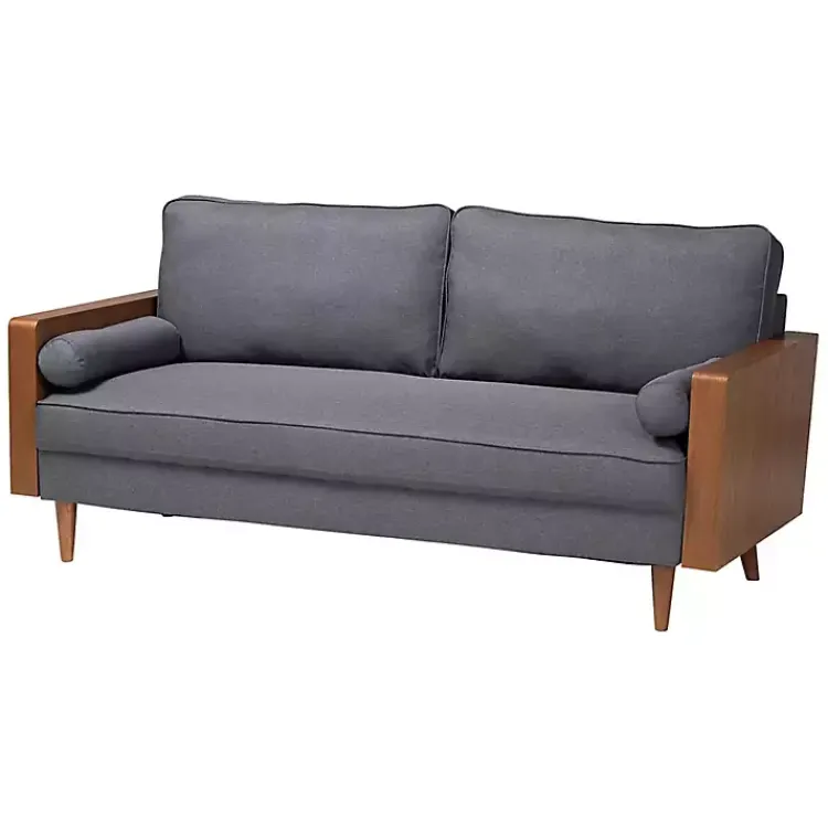 Sofas & Loveseats-Kirklands Home Upholstered Harley Walnut Sofa Gray