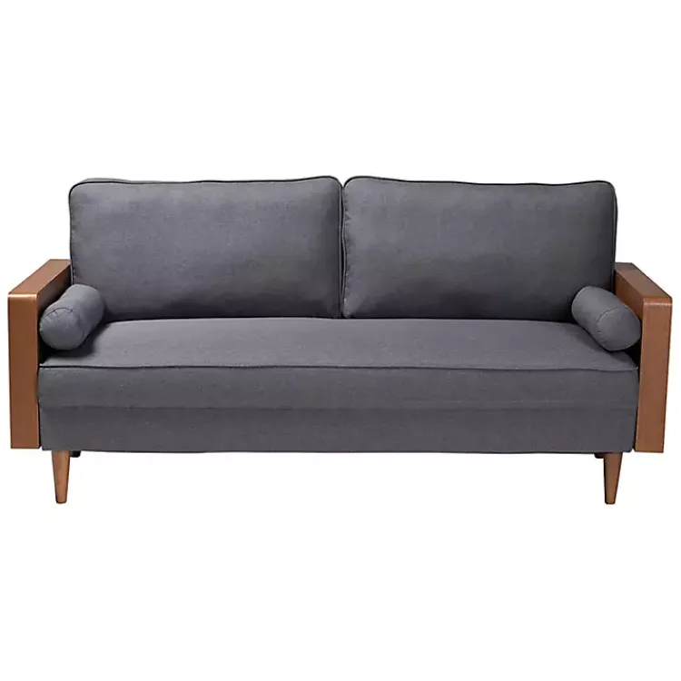 Sofas & Loveseats-Kirklands Home Upholstered Harley Walnut Sofa Gray
