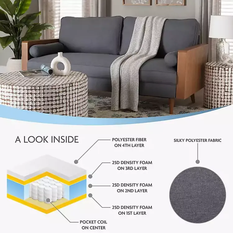 Sofas & Loveseats-Kirklands Home Upholstered Harley Walnut Sofa Gray