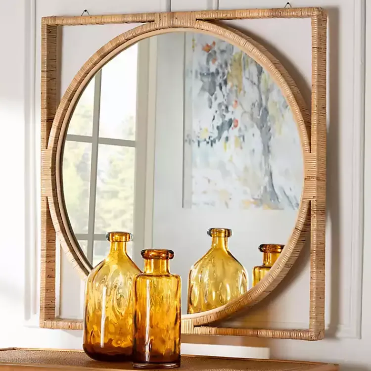 Decorative Mirrors-Kirklands Home Bayan Natural Rattan Wall Mirror