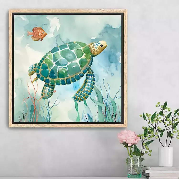 Canvas Art-Kirklands Home Coral Bay Sea Turtle Framed Canvas Art Print