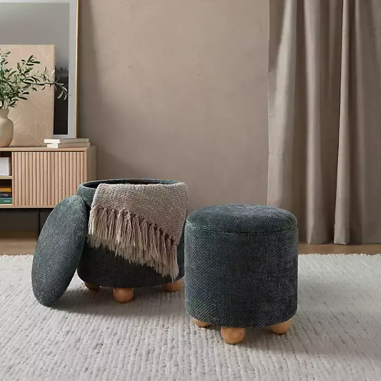 Benches & Ottomans-Kirklands Home Bacci Nesting Ottomans, Set of 2 Green