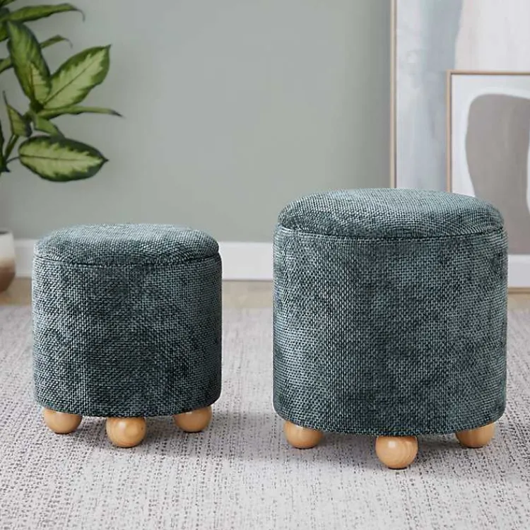 Benches & Ottomans-Kirklands Home Bacci Nesting Ottomans, Set of 2 Green