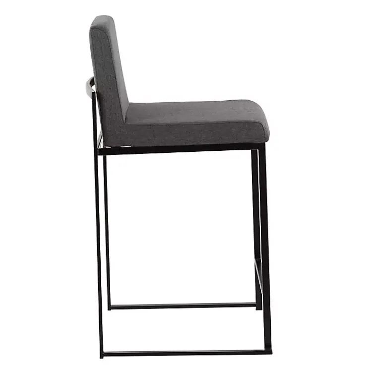 Bar Stools & Counter Height Stools-Kirklands Home Fiji Charcoal Upholstered Counter Stools, Set of 3 Gray