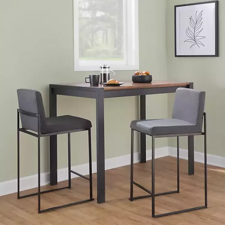Bar Stools & Counter Height Stools-Kirklands Home Fiji Charcoal Upholstered Counter Stools, Set of 3 Gray