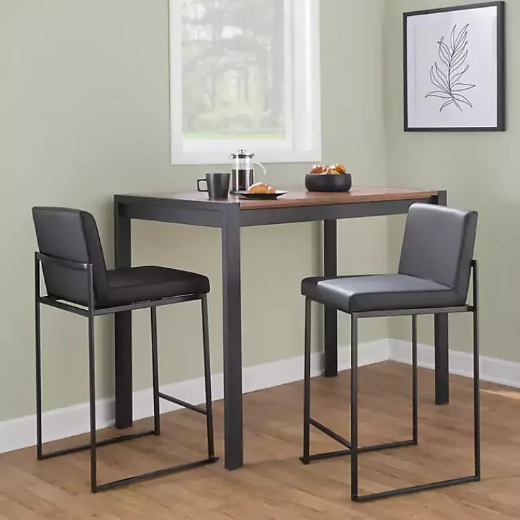 Bar Stools & Counter Height Stools-Kirklands Home Fiji Faux Leather Counter Stools, Set of 3 Black