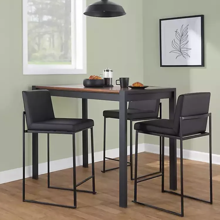 Bar Stools & Counter Height Stools-Kirklands Home Fiji Faux Leather Counter Stools, Set of 3 Black