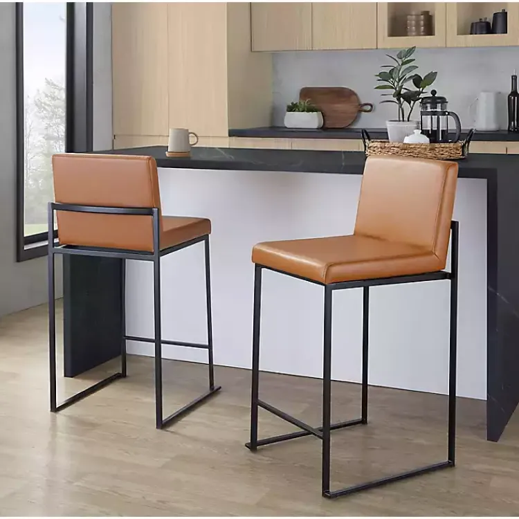 Bar Stools & Counter Height Stools-Kirklands Home Fiji Camel Faux Leather Counter Stools, Set of 2 Tan