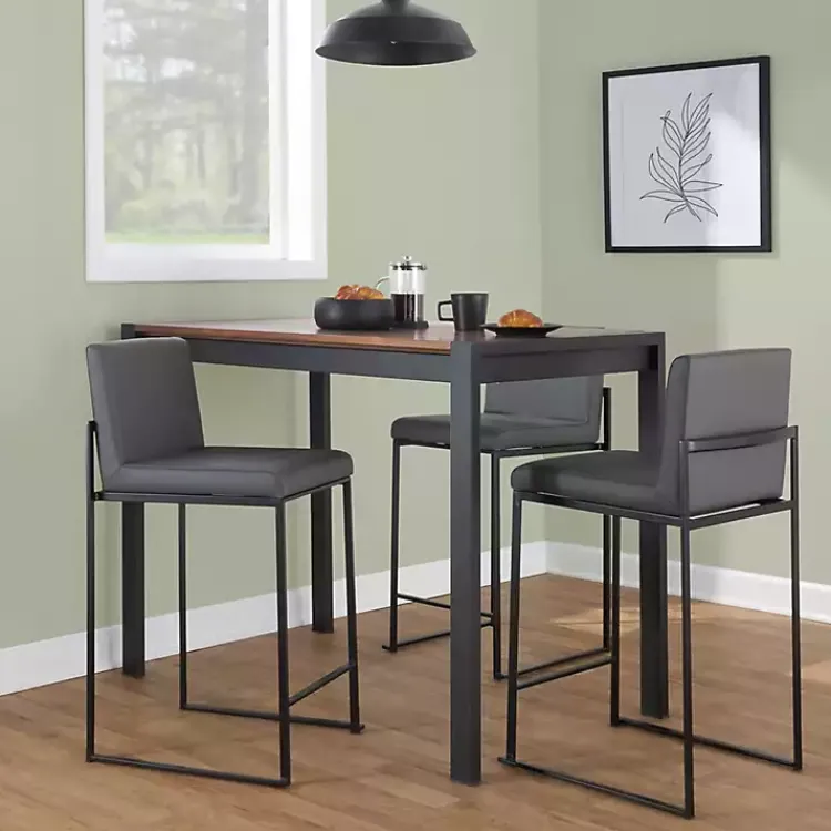 Bar Stools & Counter Height Stools-Kirklands Home Fiji Faux Leather Counter Stools, Set of 3 Gray