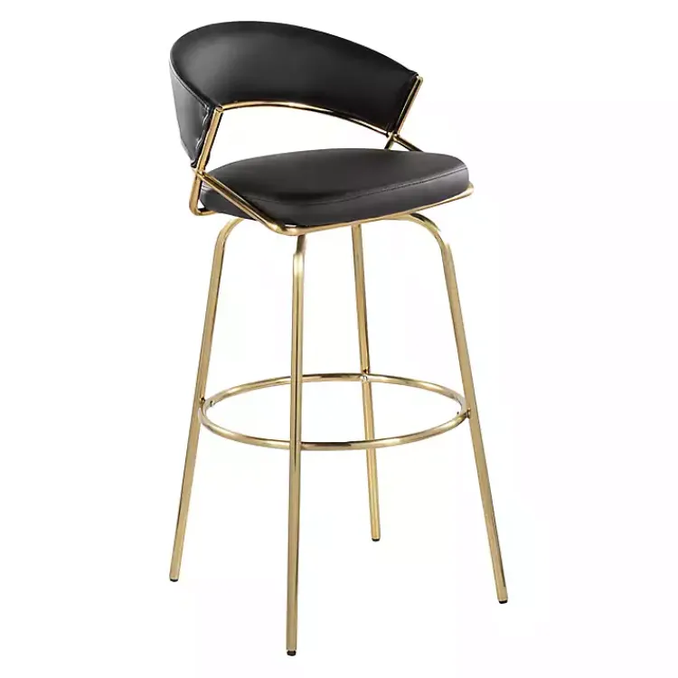 Bar Stools & Counter Height Stools-Kirklands Home Remy & Gold Swivel Bar Stools, Set of 2 Black