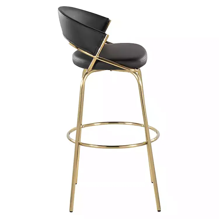 Bar Stools & Counter Height Stools-Kirklands Home Remy & Gold Swivel Bar Stools, Set of 2 Black