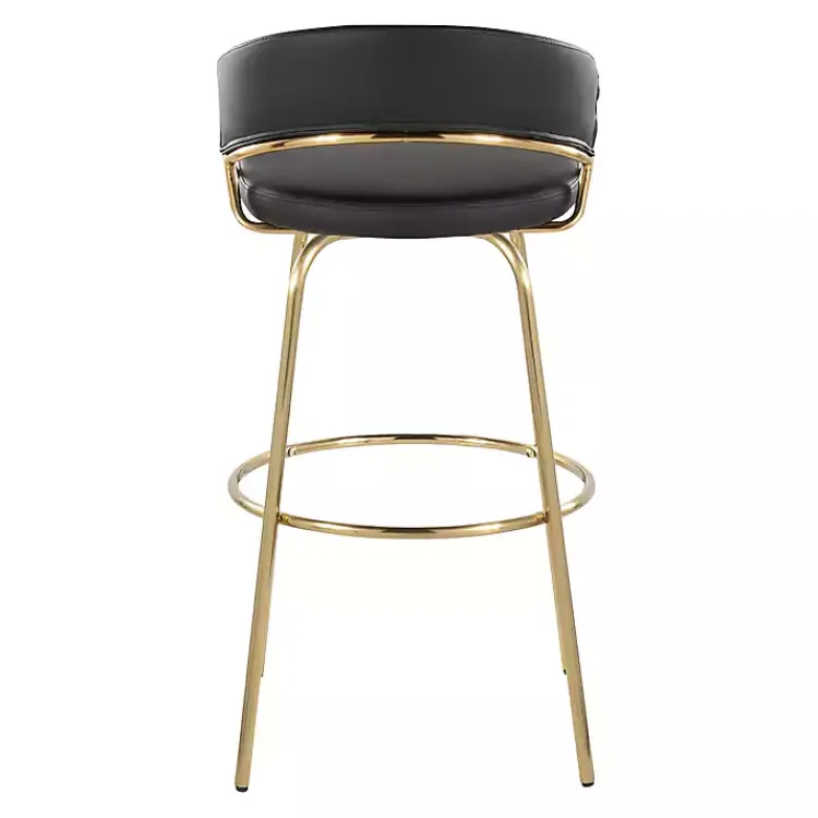Bar Stools & Counter Height Stools-Kirklands Home Remy & Gold Swivel Bar Stools, Set of 2 Black