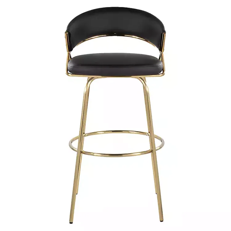 Bar Stools & Counter Height Stools-Kirklands Home Remy & Gold Swivel Bar Stools, Set of 2 Black