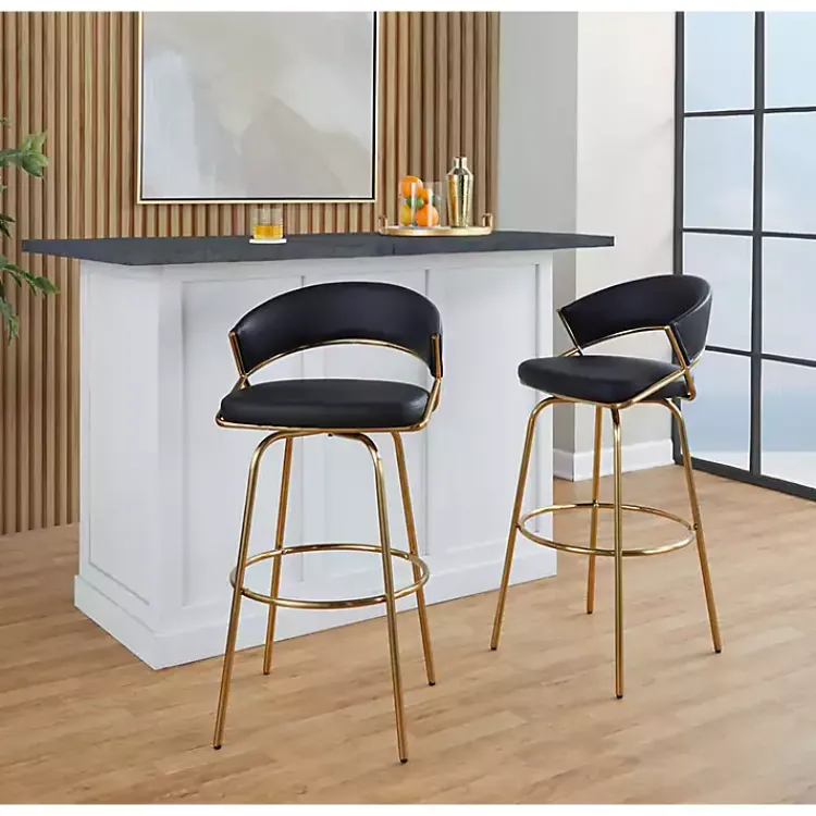 Bar Stools & Counter Height Stools-Kirklands Home Remy & Gold Swivel Bar Stools, Set of 2 Black